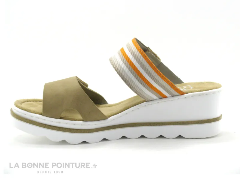 Achat chaussures Rieker Femme Mule, vente Rieker 67490-60 Morelia Sand - Mule beige reglable - Semelle compensee