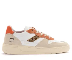 Baskets D.A.T.E. Court blanc, orange avec détails animaux