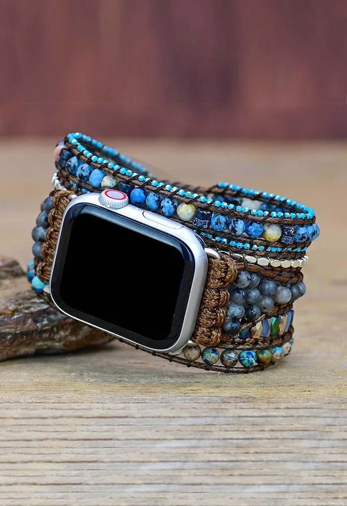 Bracelet de montre tendance en pierre naturelle bleue