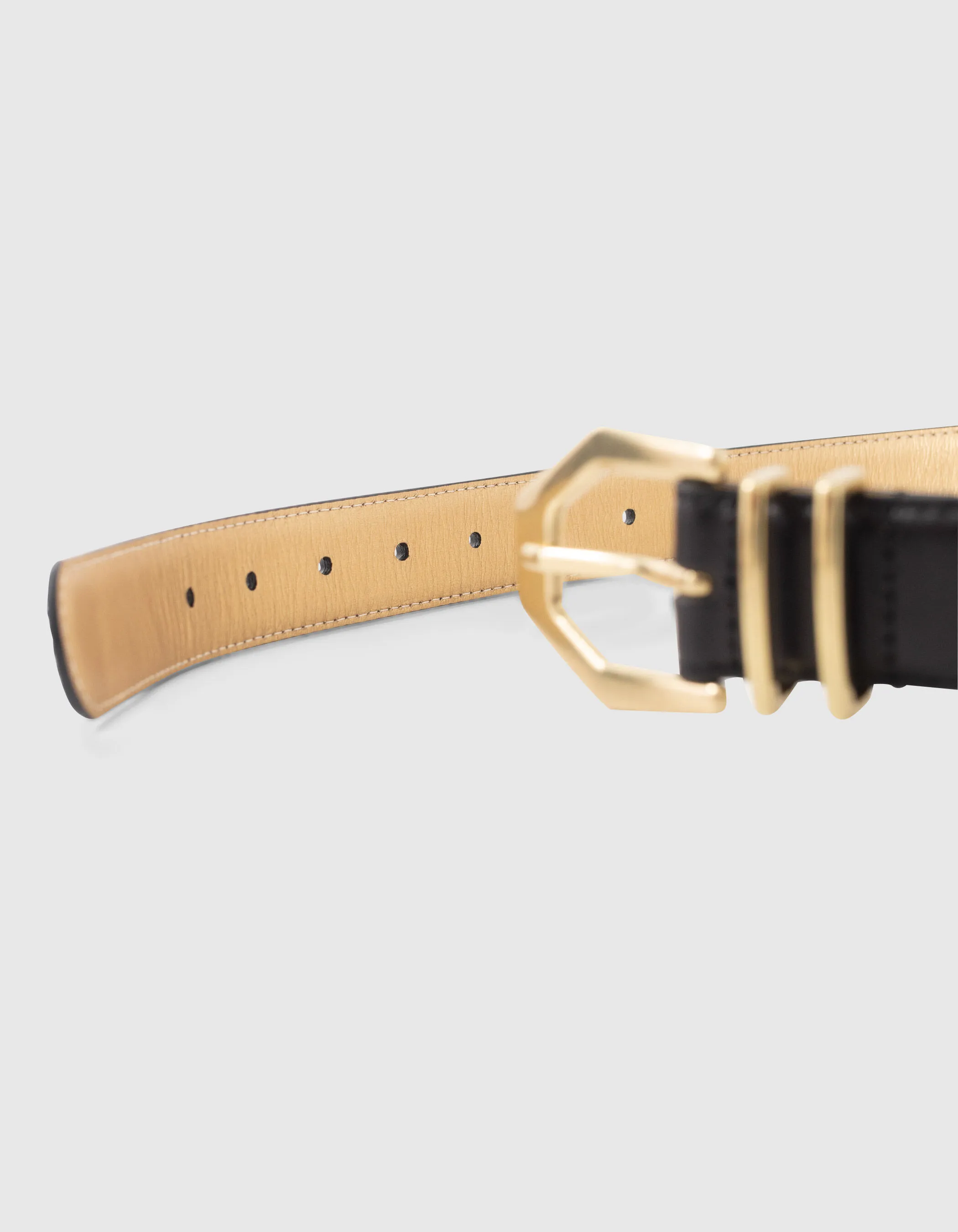 Ceinture noire cuir intérieur doré Femme