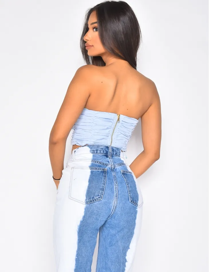 Crop-top bandeau décolleté et froncé / 41987 - JEANS INDUSTRY