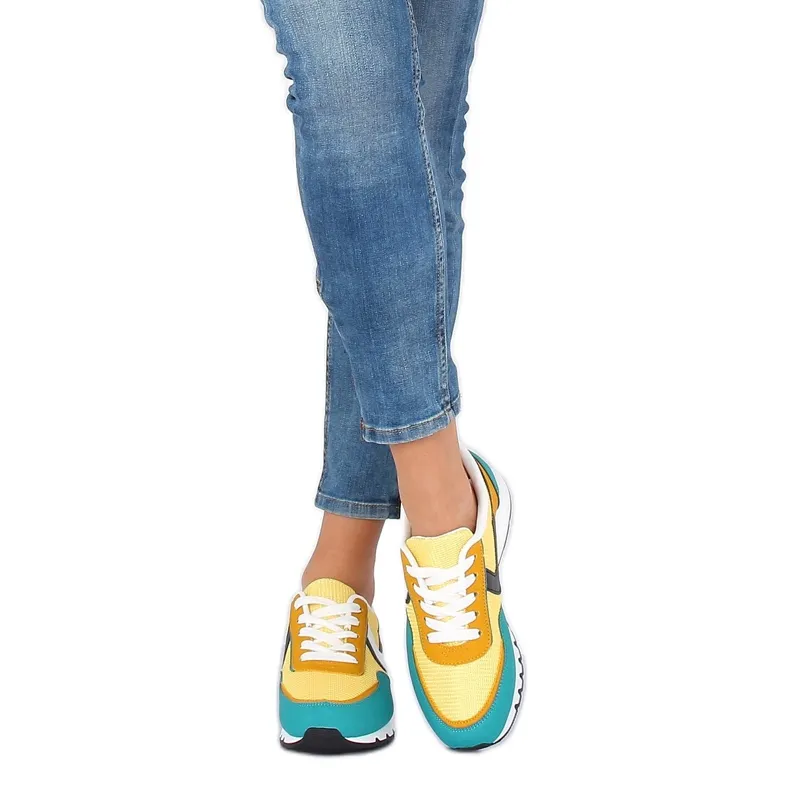 Jaune-turquoise CB-02 Chaussures de sport jaunes bleu