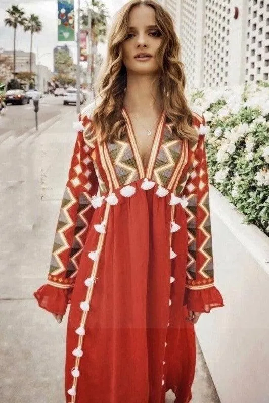 La robe longue bohème rouge