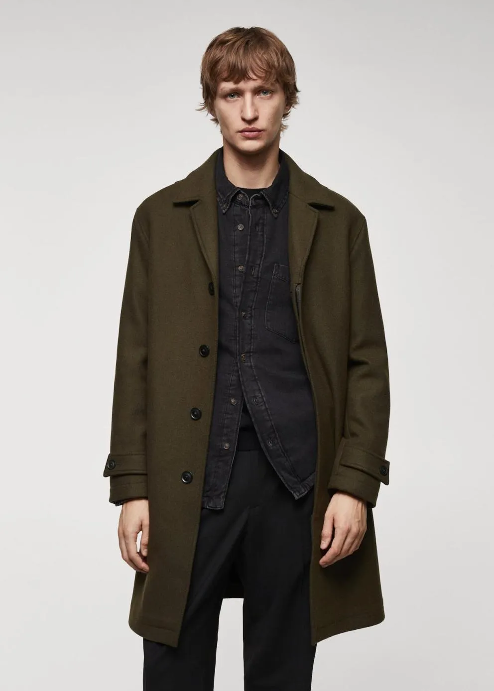 Manteaux | Homme MANGO Manteau Laine Regular-fit Kaki
