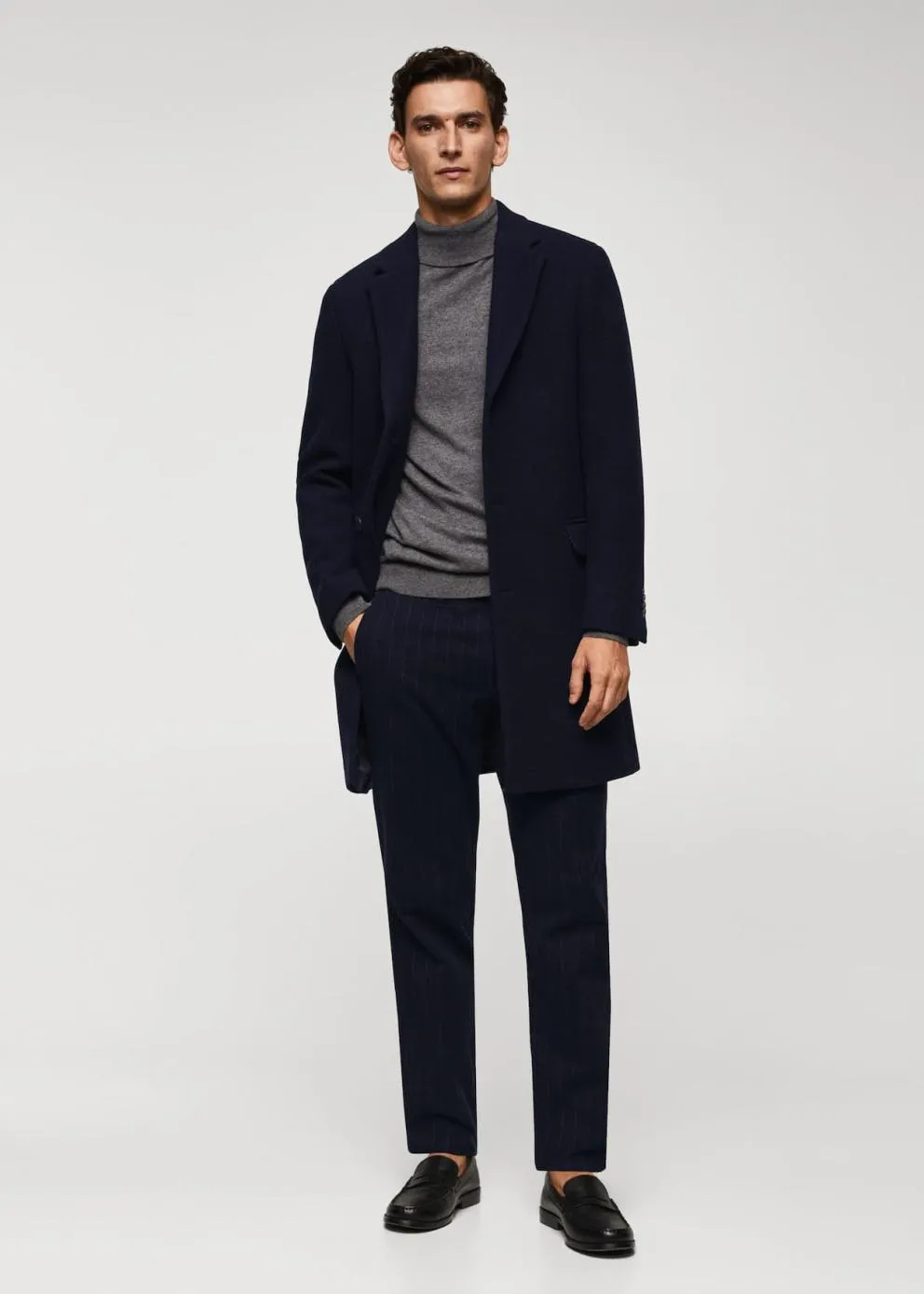 Manteaux | Homme MANGO Manteau Long Laine Recyclée Bleu Marine Foncé