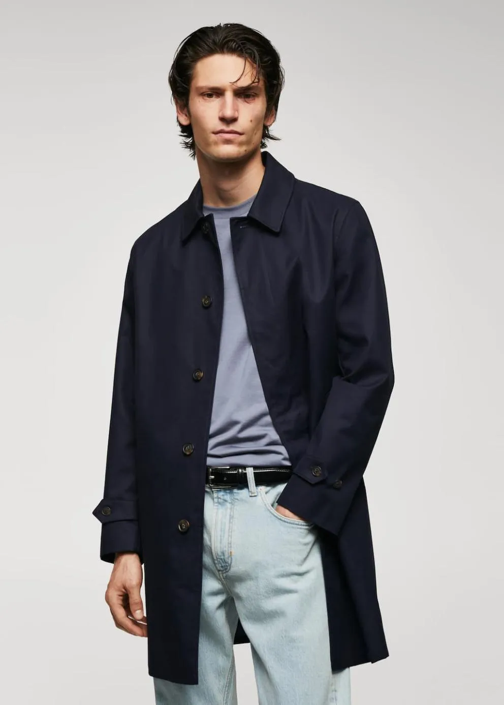 Manteaux | Homme MANGO Trench Coton Hydrofuge Bleu Marine Foncé