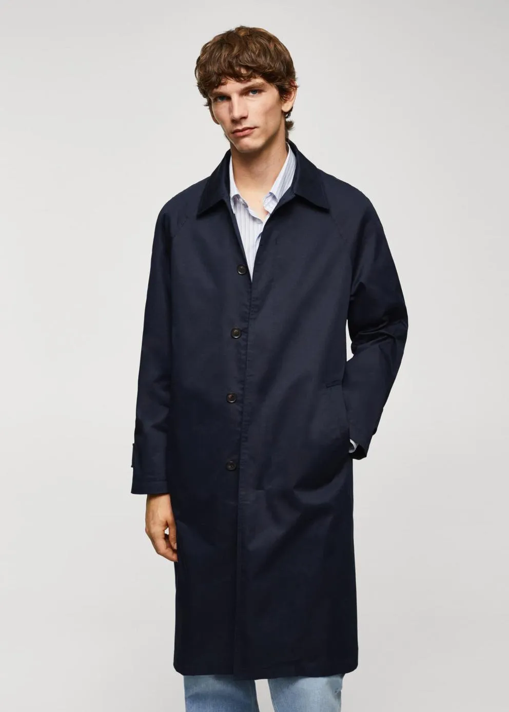 Manteaux | Homme MANGO Trench Long Coton Relaxed-fit Bleu Marine Foncé