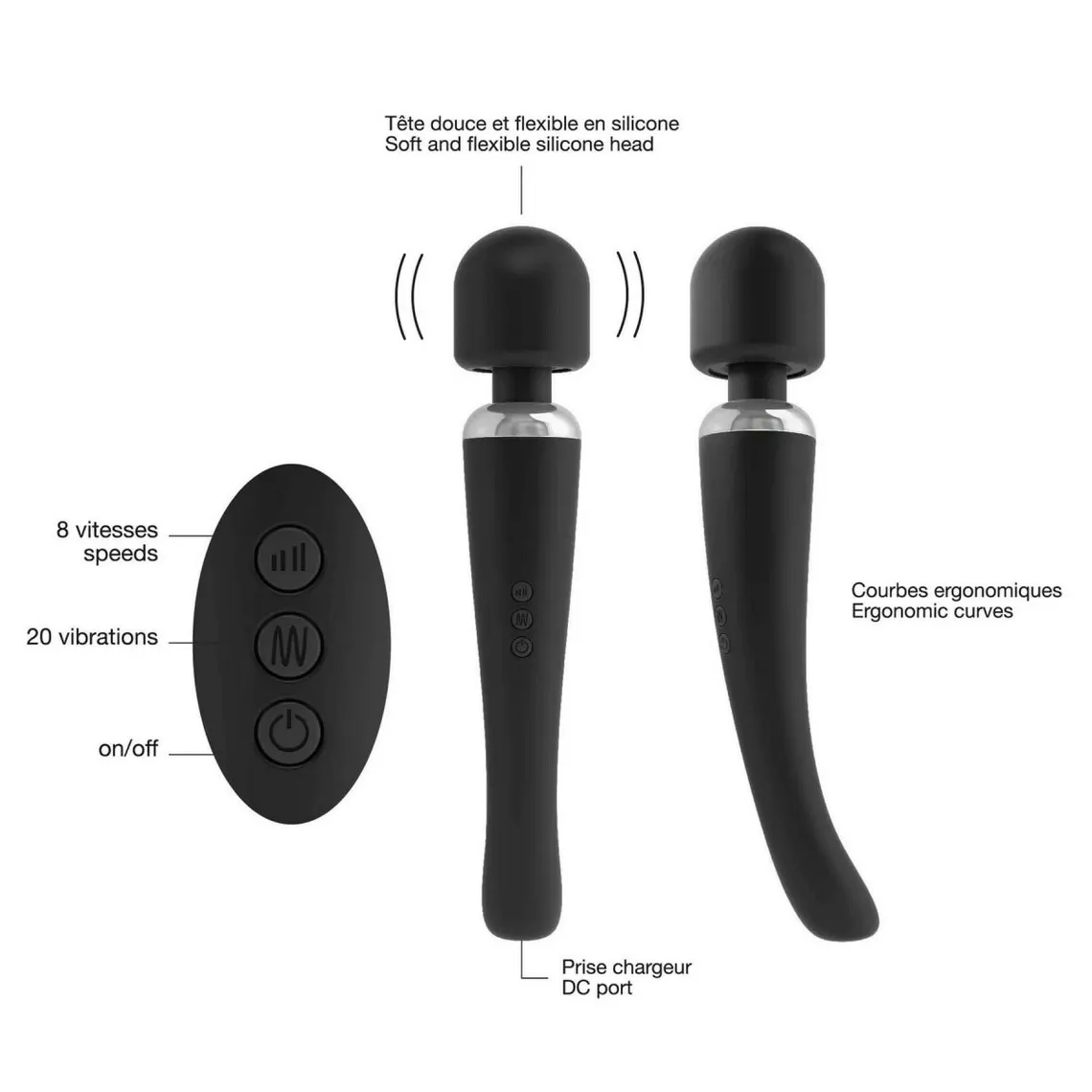 Stimulateur/wand MEGAWAND - Noir Dorcel | 3 Suisses
