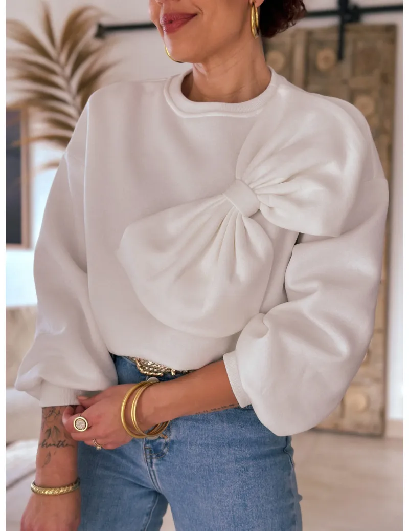 Sweat Blanc Bow | MONLOOK