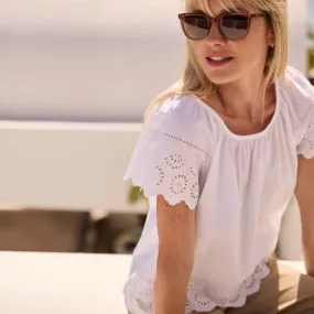 Top en Popeline avec Broderie Anglaise, Femme Stature Standard