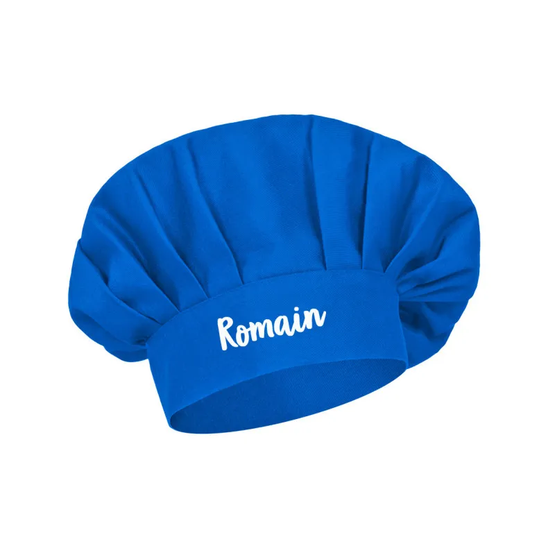 Toque de cuisinier adulte bleue brodée et personnalisée au prénom