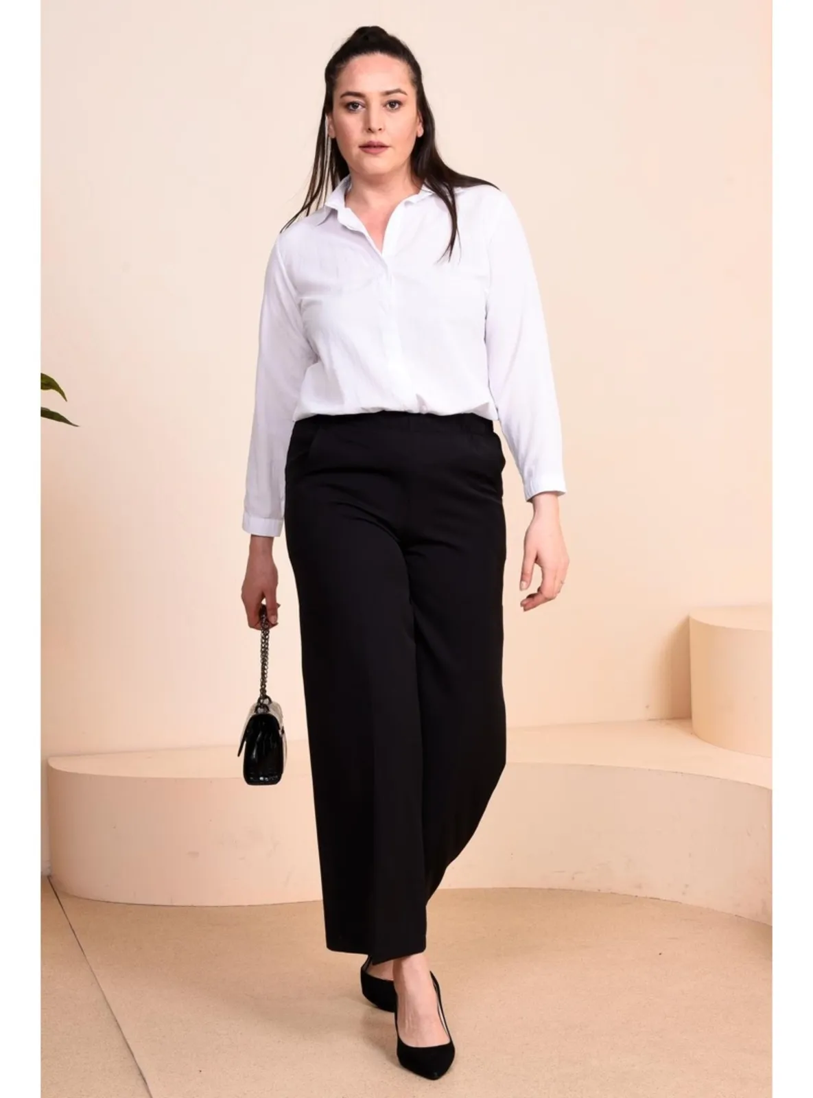 Women's Plus Size Full Elasticated Wide Leg Hijab Pants Black